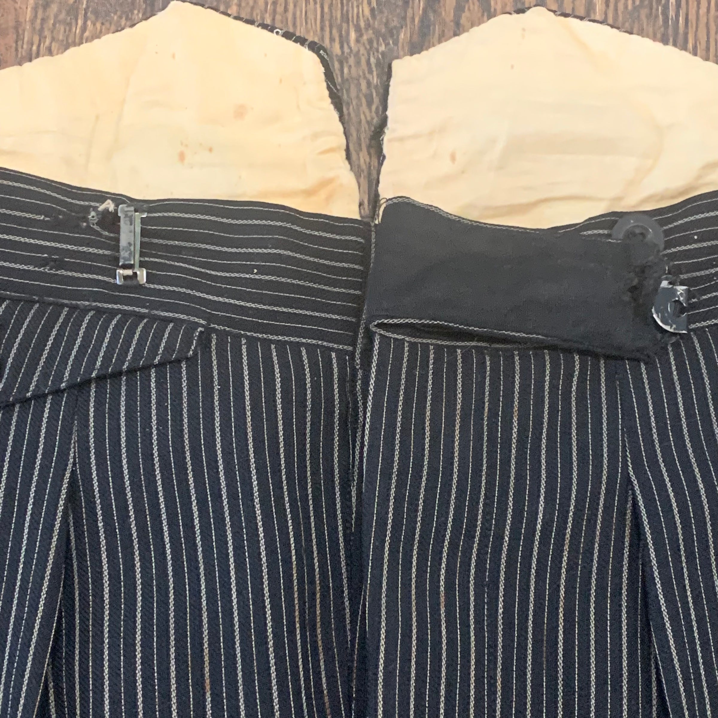 1890’s-1900’s Black and Grey Pinstriped Trousers 34" Waist