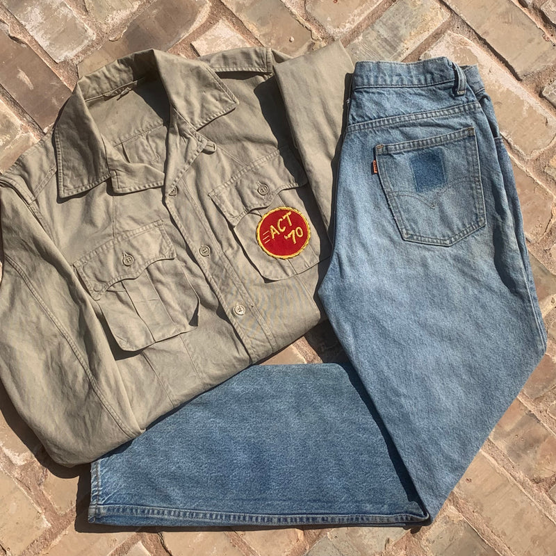 1950's Khaki Tropical US Navy Jacket with 60's-70's Novelty Patches