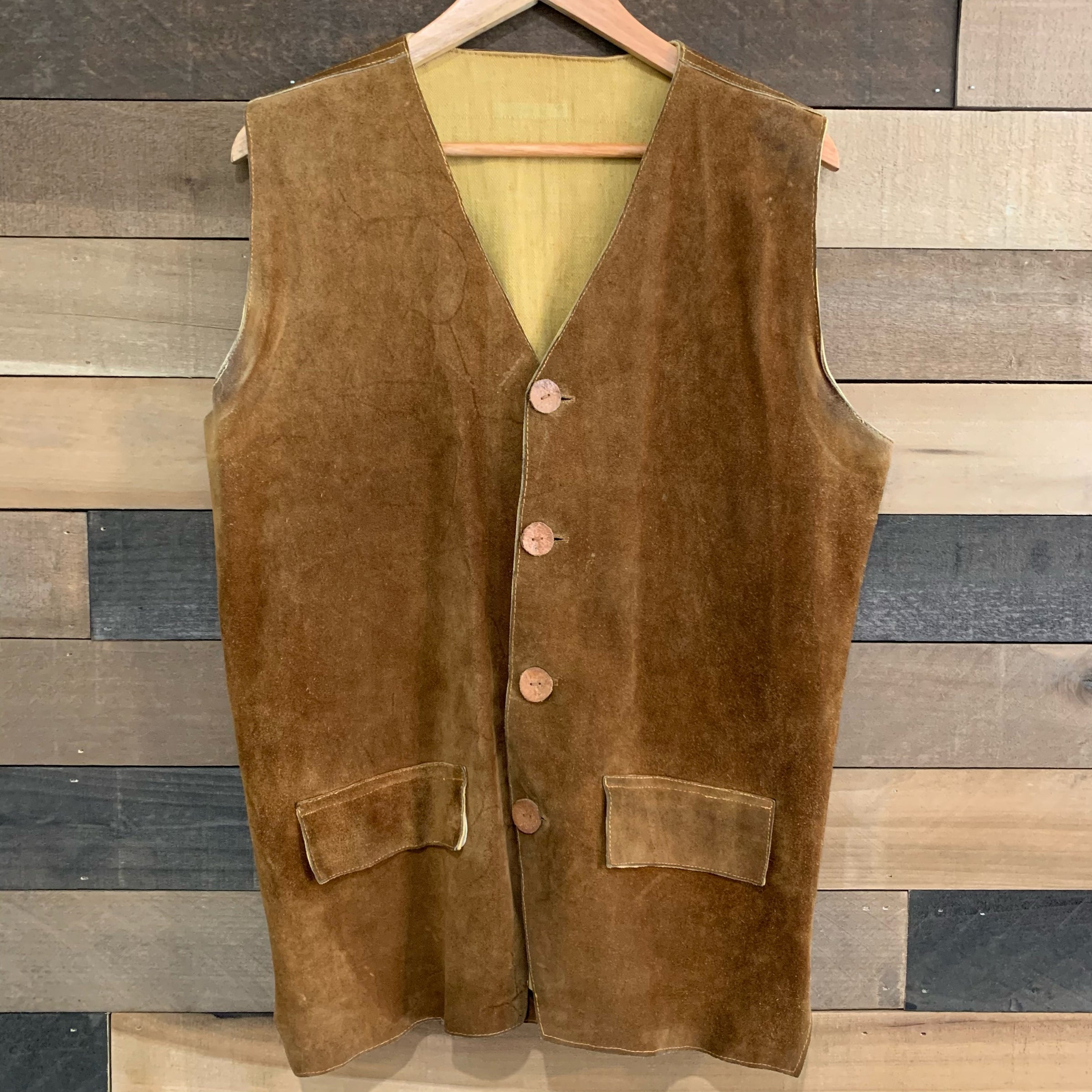 1960's/1970's Homemade Hippy Suede Leather Vest with Embroidered Hidden Pocket Medium