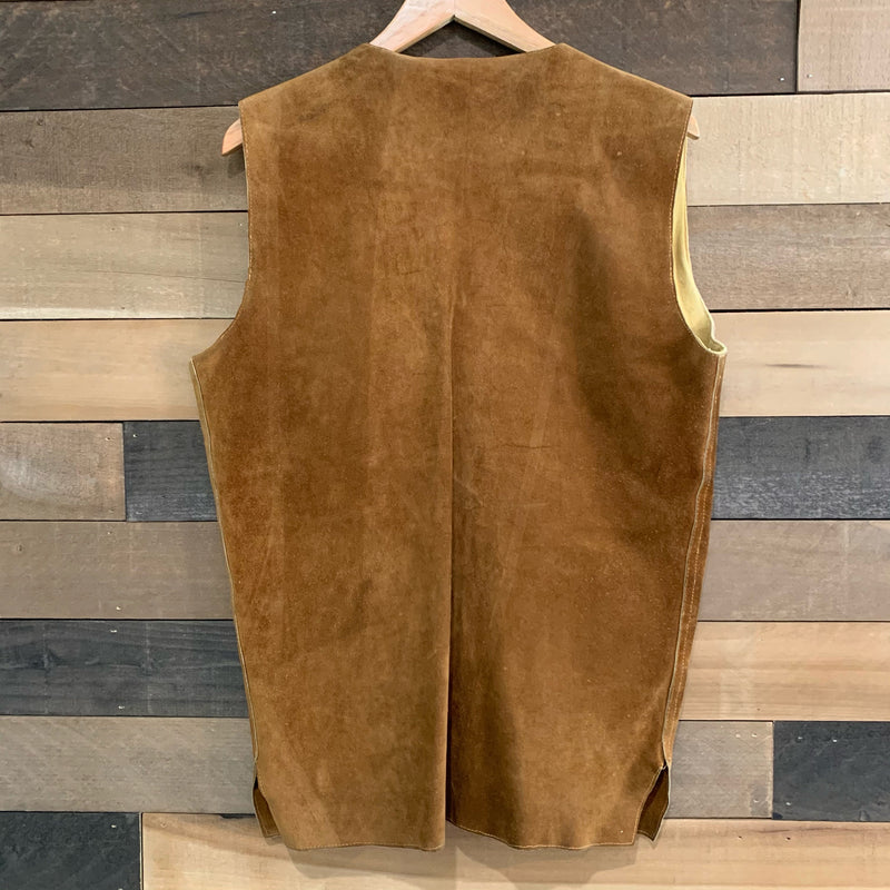 1960's/1970's Homemade Hippy Suede Leather Vest with Embroidered Hidden Pocket Medium