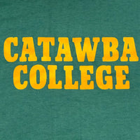 1970's Catawba College Felt Print Champion Blue Bar T-Shirt Large