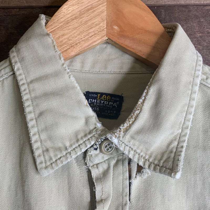 1970's Thrashed Lee Chetopa Tan Work Shirt Size 16 Long Fits Large