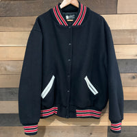 1990's Nelson Black and White Wool Varsity Jacket XL