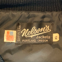 1990's Nelson Black and White Wool Varsity Jacket XL