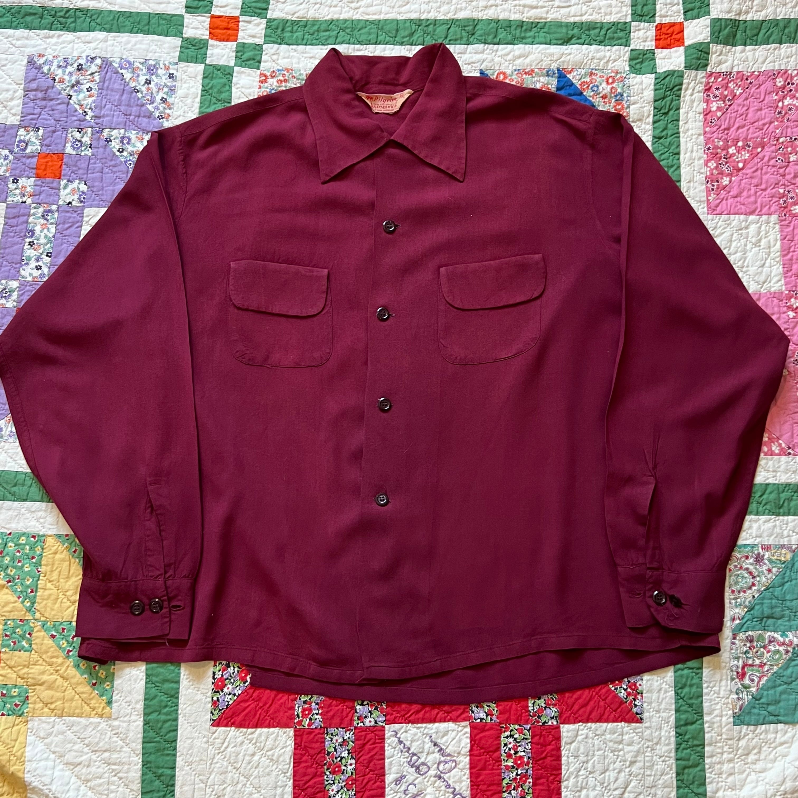 1940's Pilgrim Burgundy Rayon Loop Collar Shirt XL – Little Chum