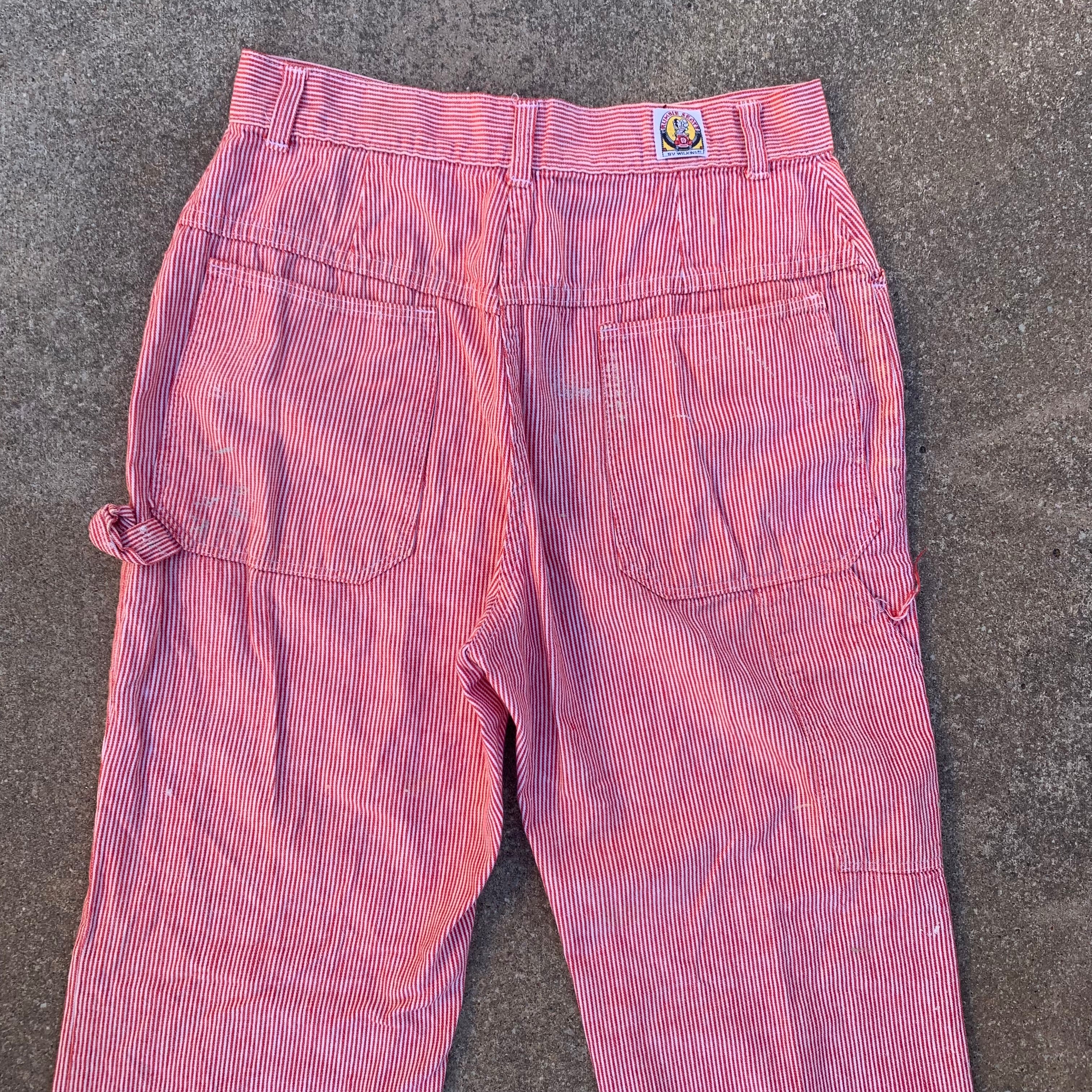 1960's Rumble Seats Red Hickory Stripe Carpenter Pants 30” x 29