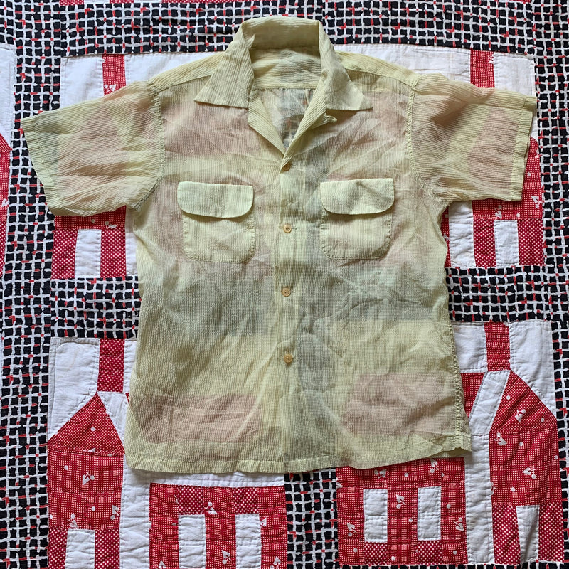 1950’s Yellow Sheer Nylon Loop Collar Shirt Large