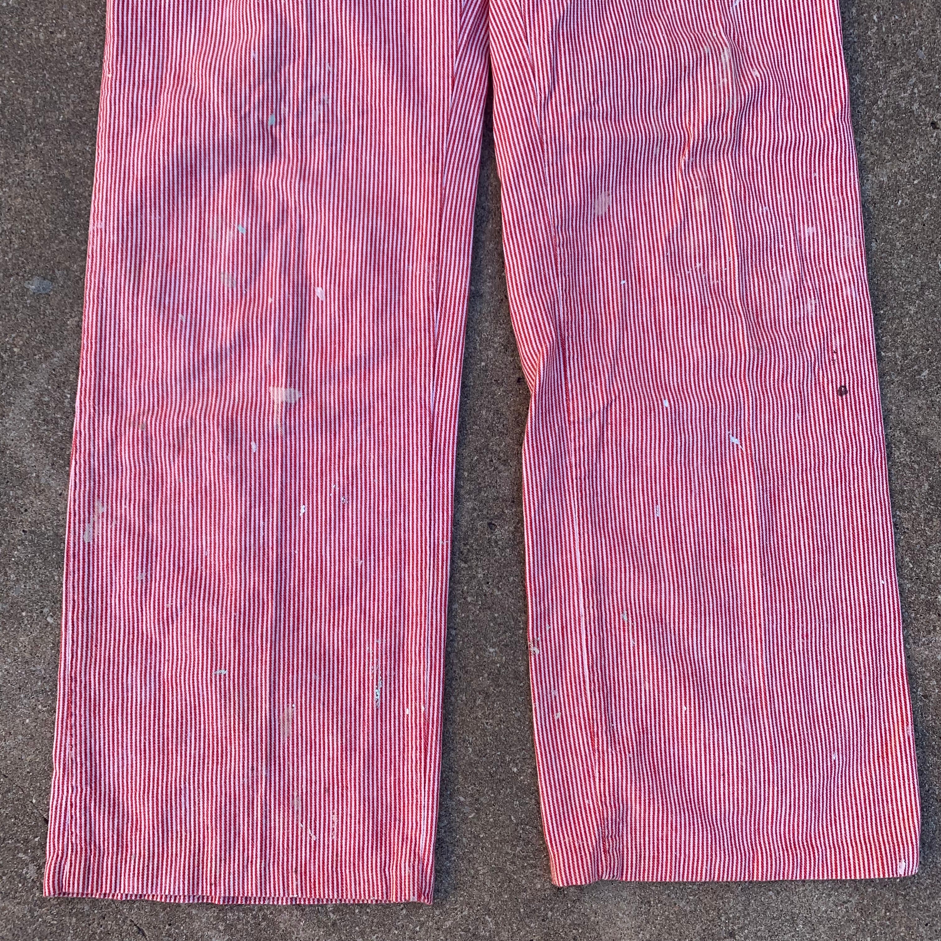 1960's Rumble Seats Red Hickory Stripe Carpenter Pants 30” x 29