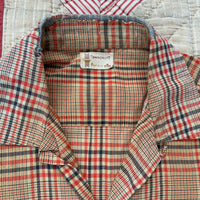 1950's Penney's Orange Plaid Loop Collar Short Sleeve Shirt Medium