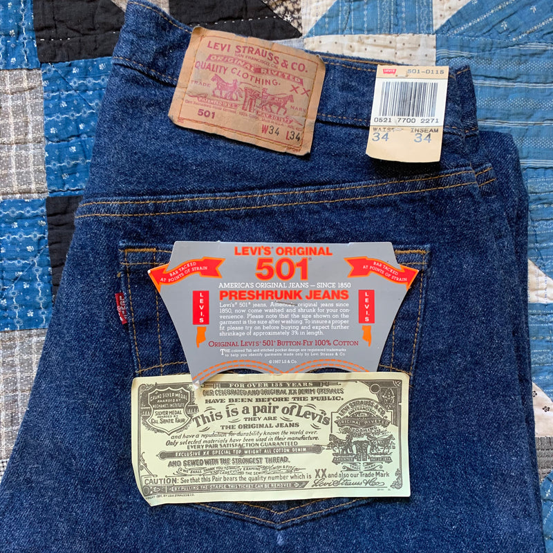 1980's Deadstock Levi's 501 Denim Jeans Measured 32" x 34"