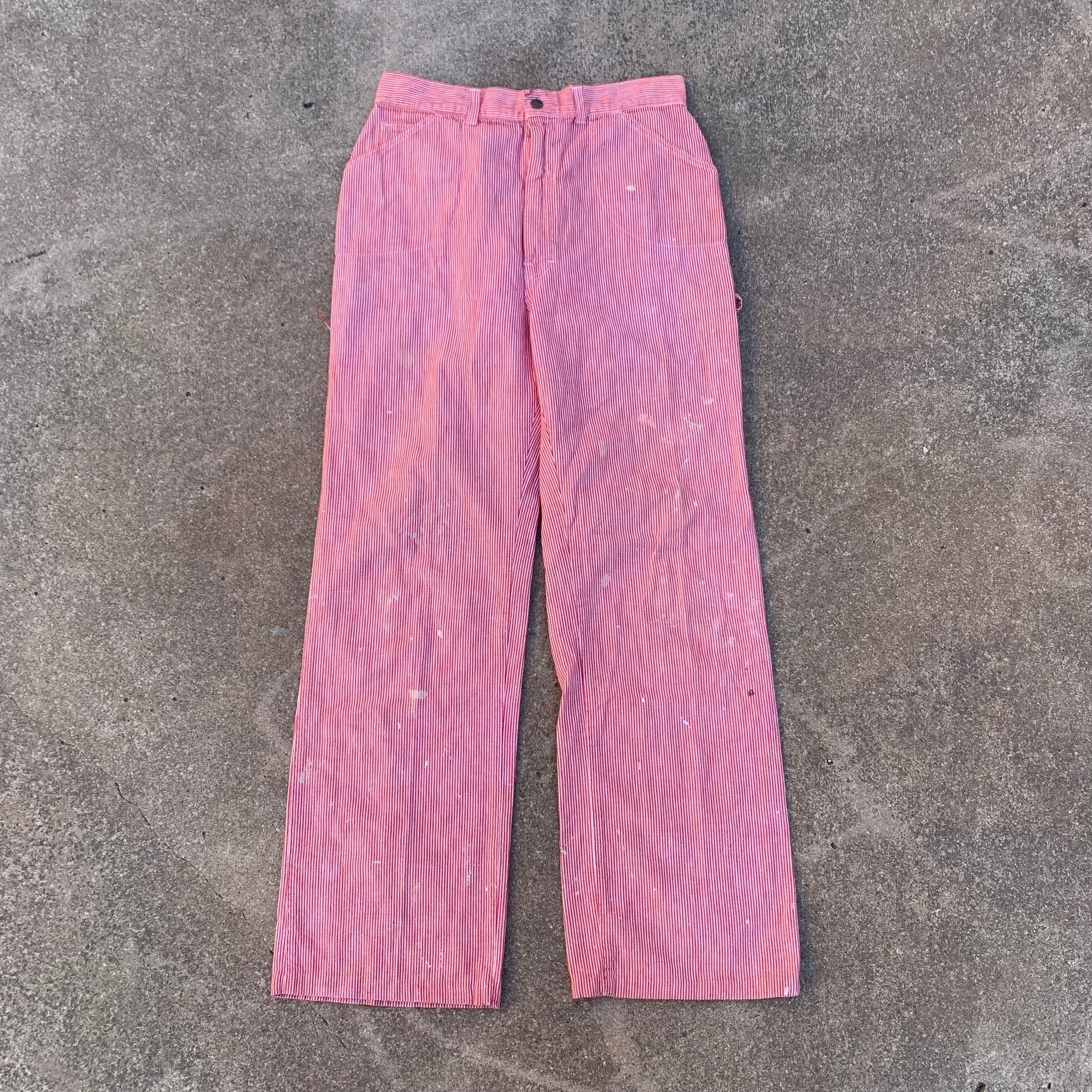 1960's Rumble Seats Red Hickory Stripe Carpenter Pants 30” x 29
