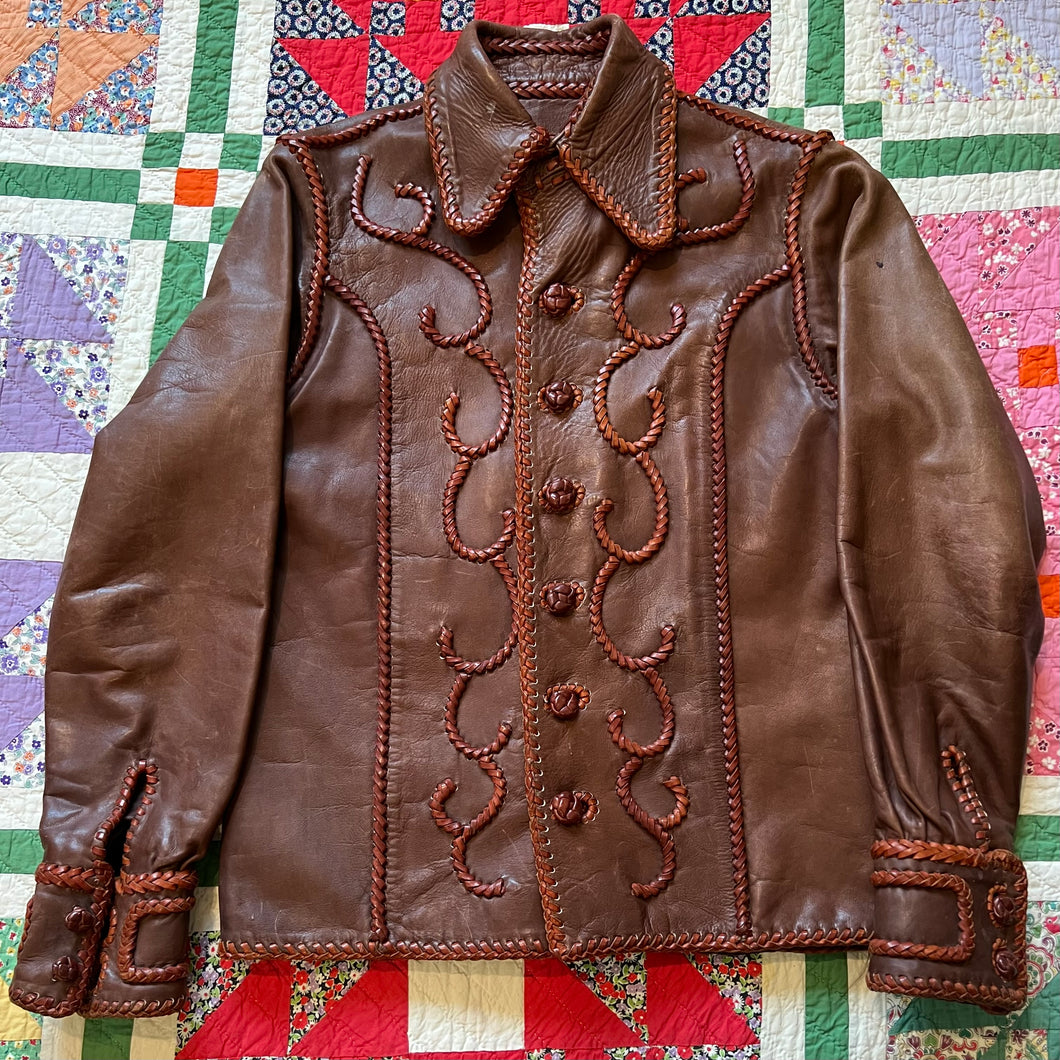 1960's/70's Handmade Tooled Leather Western Jacket XS/S