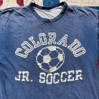 1970's Thrashed Colorado Jr Soccer Reversible Champion Blue Bar T-Shirt Small