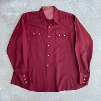 1950's Maroon Gabardine Pearl Snap Western Shirt XL