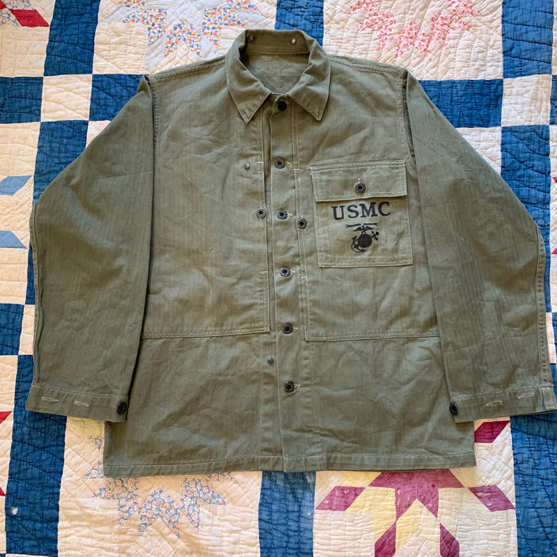 1940's WWII USMC Stenciled P-44 HBT Utility Jacket Size 36 Medium