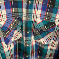 1980's Five Brothers Blue Plaid Tallman Cotton Flannel Shirt XL