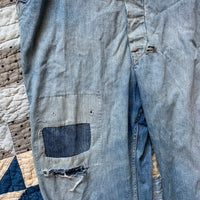 1940's Repaired WWII Denim Overalls 36" x 29"