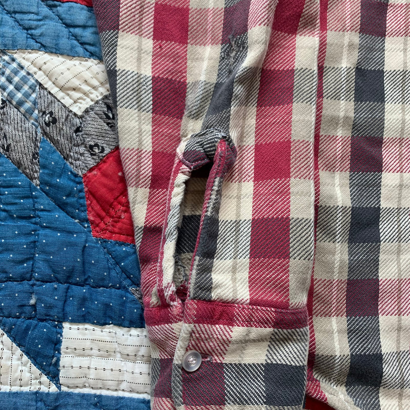 1970's/80's Burgundy Plaid Cotton Flannel Small