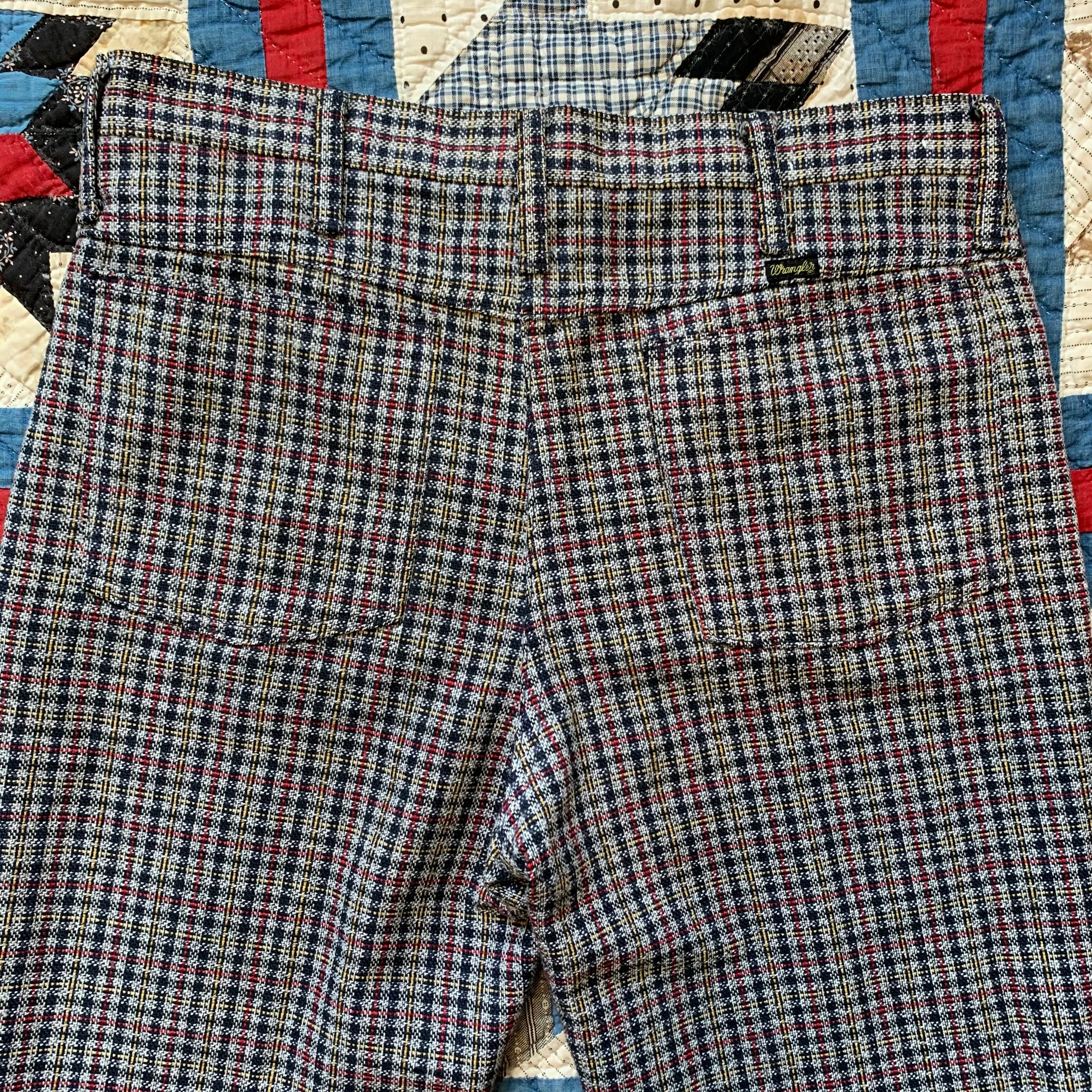 1960's/70's Wrangler Cotton Plaid Flared Trousers 33" x 31"