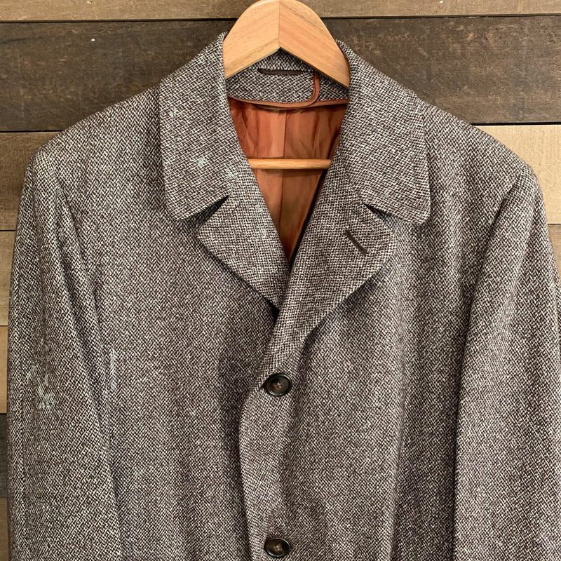 1980's Brown Tweed Long Coat Large