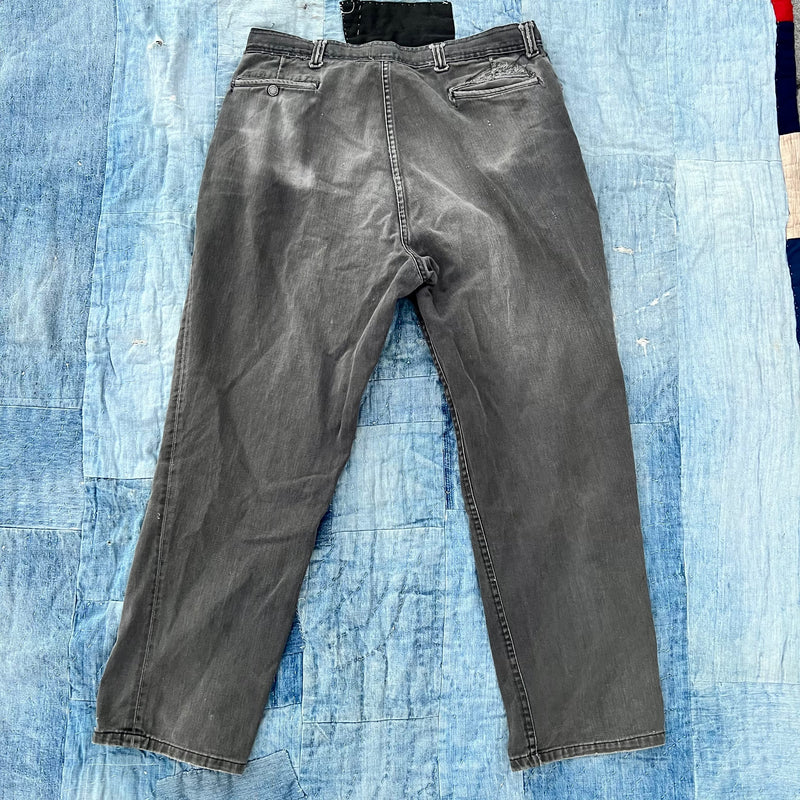 1970’s Faded Repaired Black Denim Work Pants 36” Waist