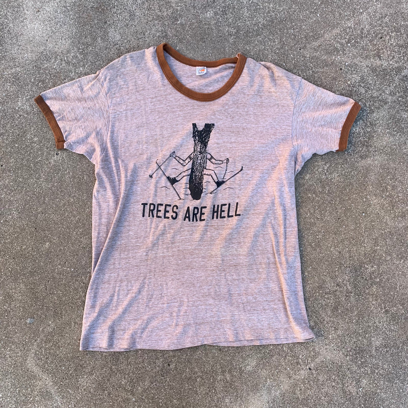 1970’s Trees are Hell Heather Brown Ringer T-Shirt Large