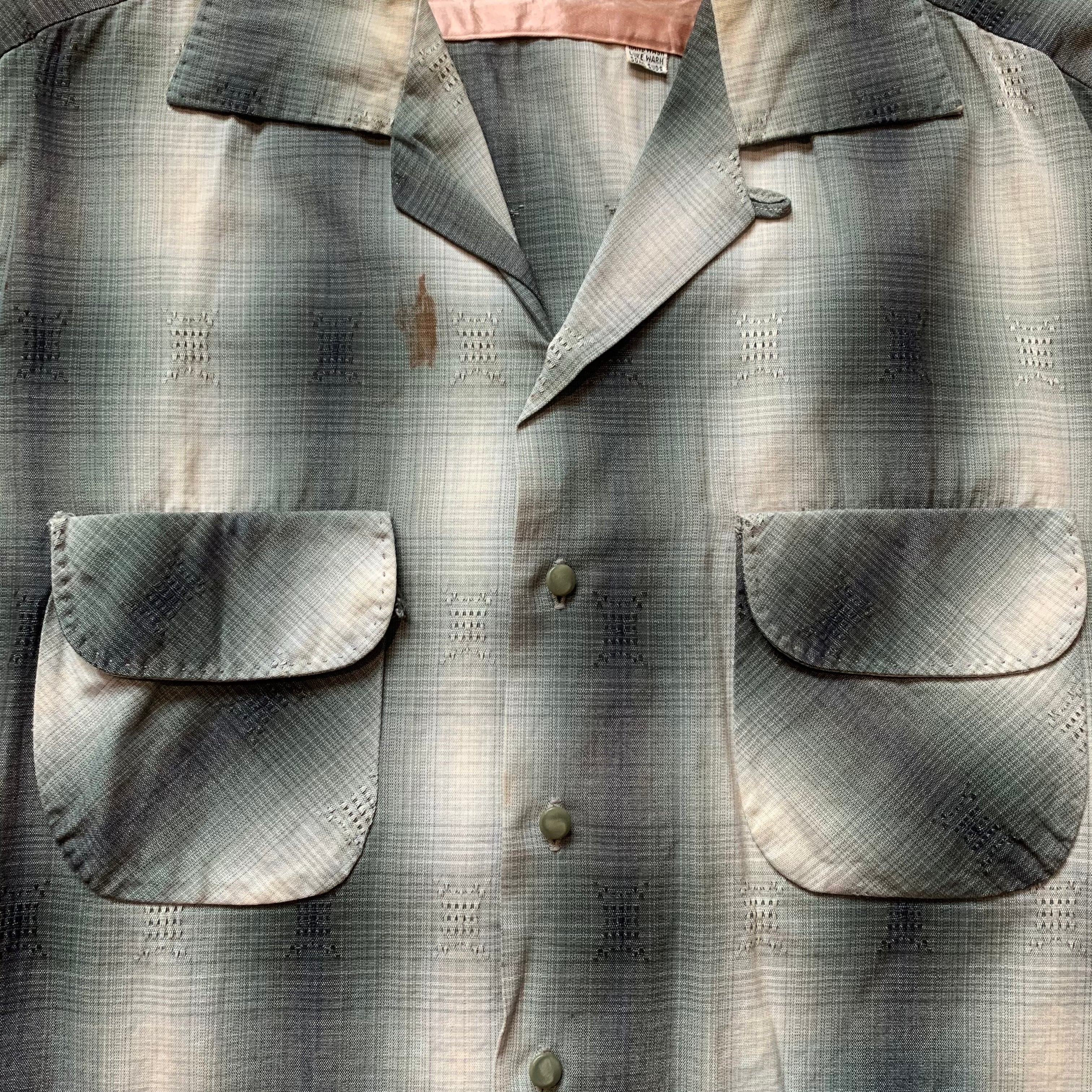 1950's Sportsman of Hollywood Shadow Plaid Rayon Loop Collar Shirt