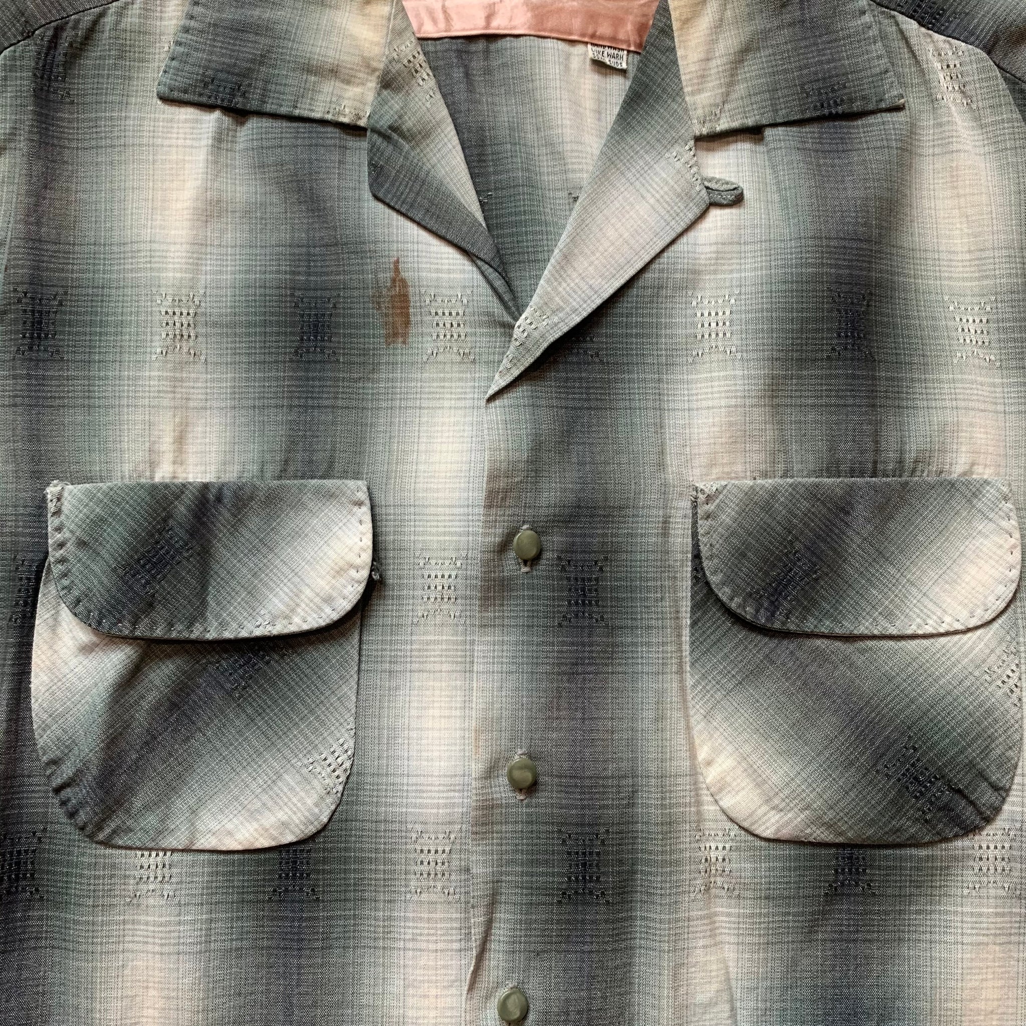 1950's Sportsman of Hollywood Shadow Plaid Rayon Loop Collar Shirt Large