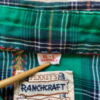 1950's Penny's Ranchcraft Plaid Pearl Snap Western Shirt Large