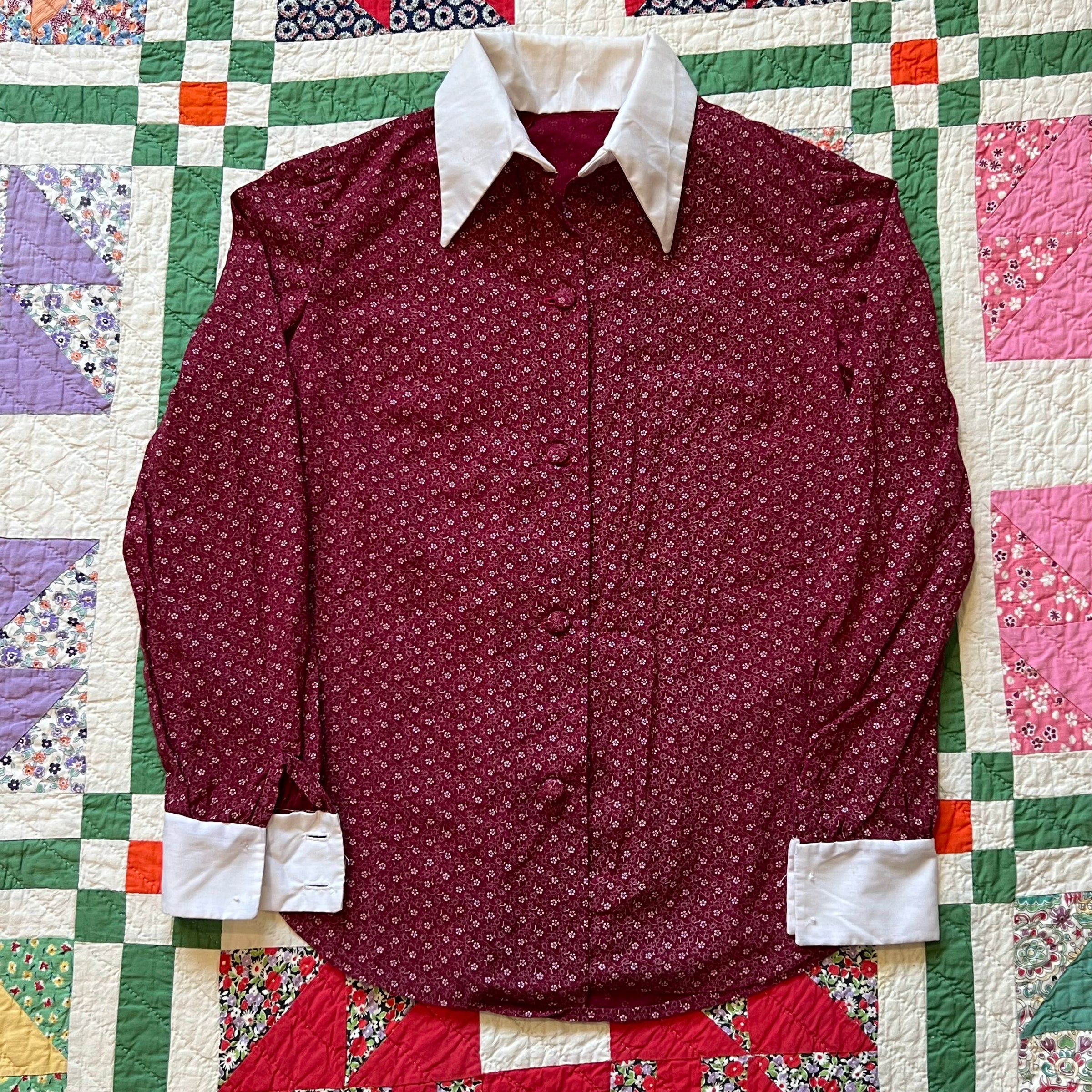 1930's Homemade Red Calico Blouse XS
