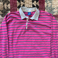 1980's Ocean Pacific Pink Stripe Long Sleeve Rugby Shirt XL