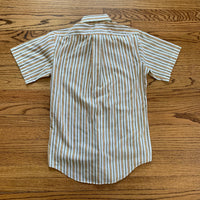 1970’s Brown and Green Vertical Striped Button Down Shirt S/M