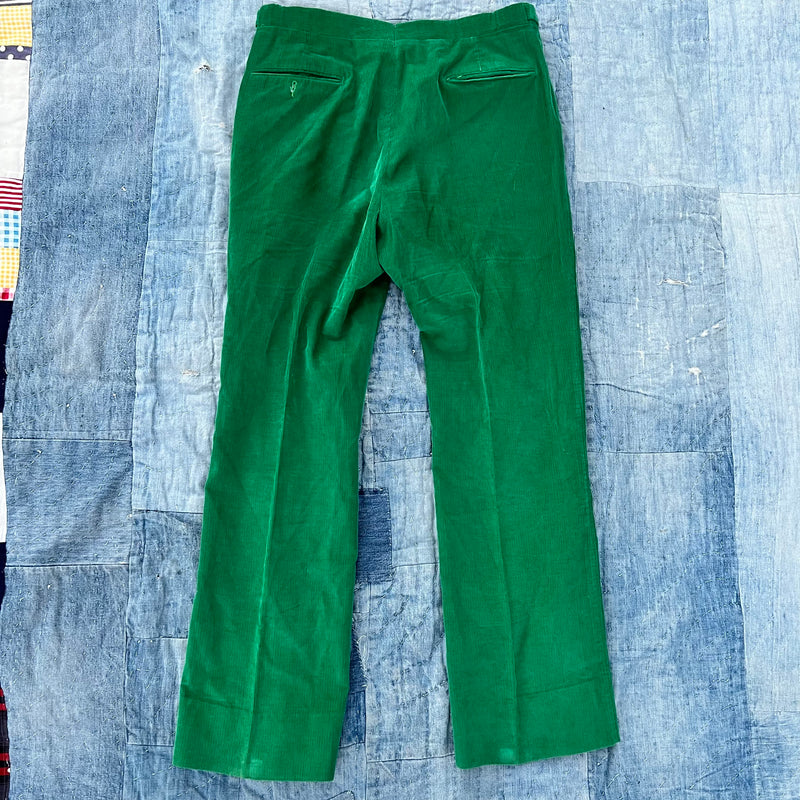 1960’s Shamrock Green Arnold Craven Spicebox Corduroy Pants 31-34” Waist