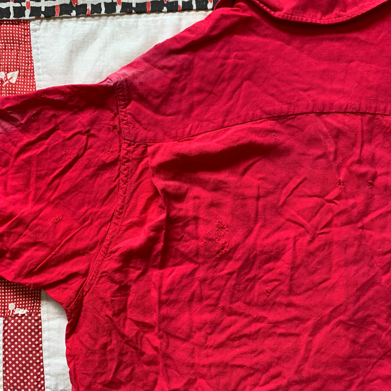1950’s Sun-faded Red Gabardine Loop Collar Shirt Medium
