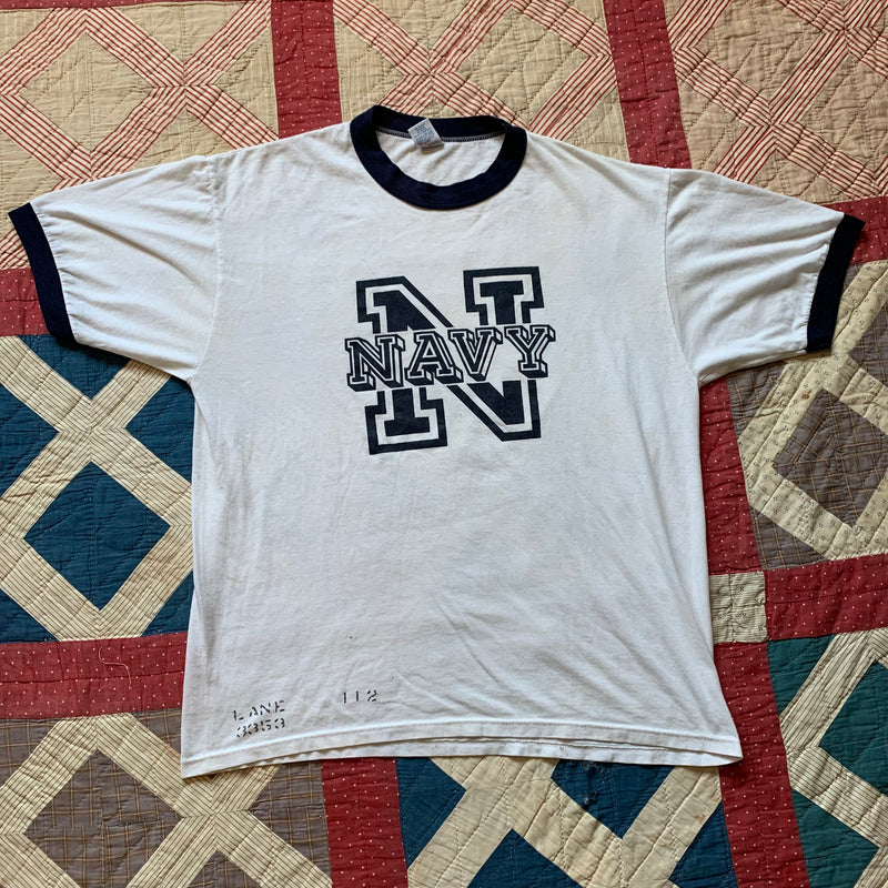 1980's US Navy Stenciled Ringer T-Shirt XL