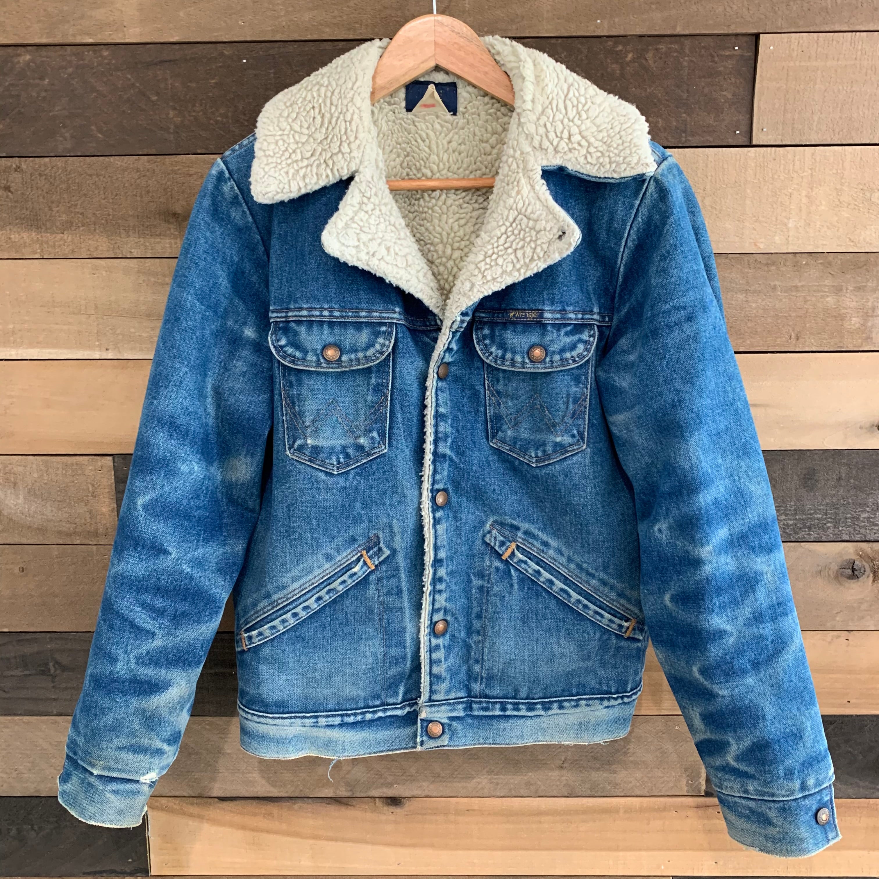 1970's Faded Wrangler Sherpa Lined Denim Jacket Small