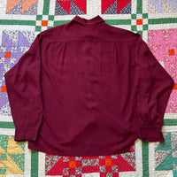 1940's Pilgrim Burgundy Rayon Loop Collar Shirt XL