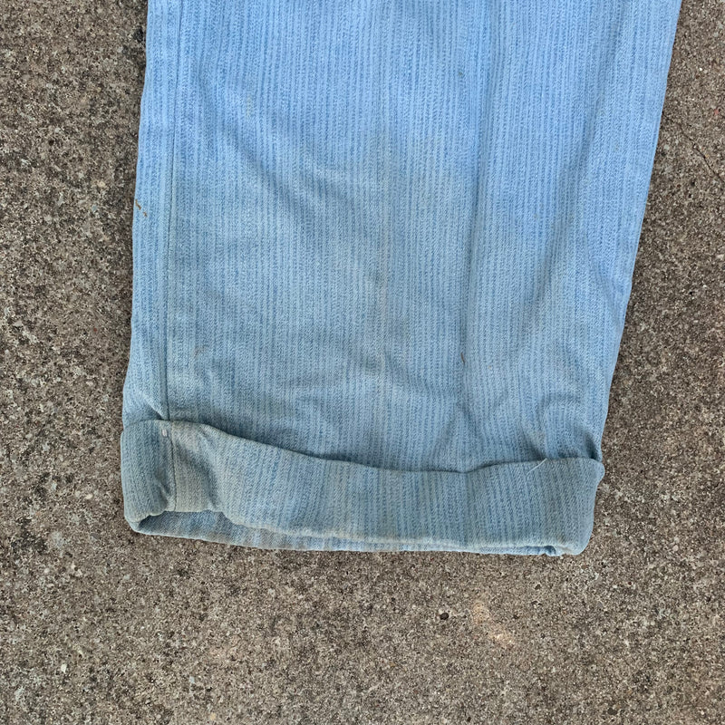 1940’s Light Blue Striped Cotton Buckleback Trousers 30” x 29”