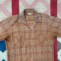 1950's Penney's Orange Plaid Loop Collar Short Sleeve Shirt Medium