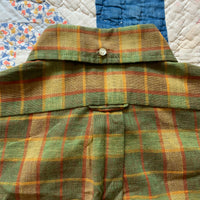 1960’s TownCraft Tapered Green Plaid Short Sleeve Shirt Small