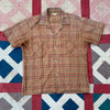 1950's Penney's Orange Plaid Loop Collar Short Sleeve Shirt Medium