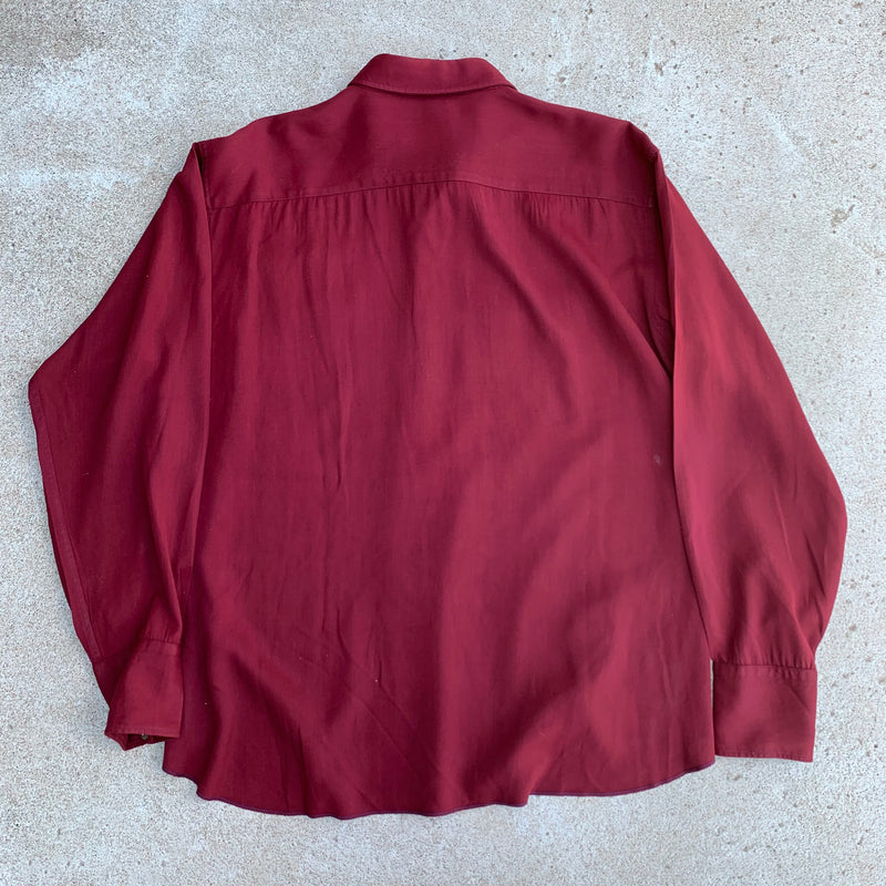 1950's Maroon Gabardine Pearl Snap Western Shirt XL