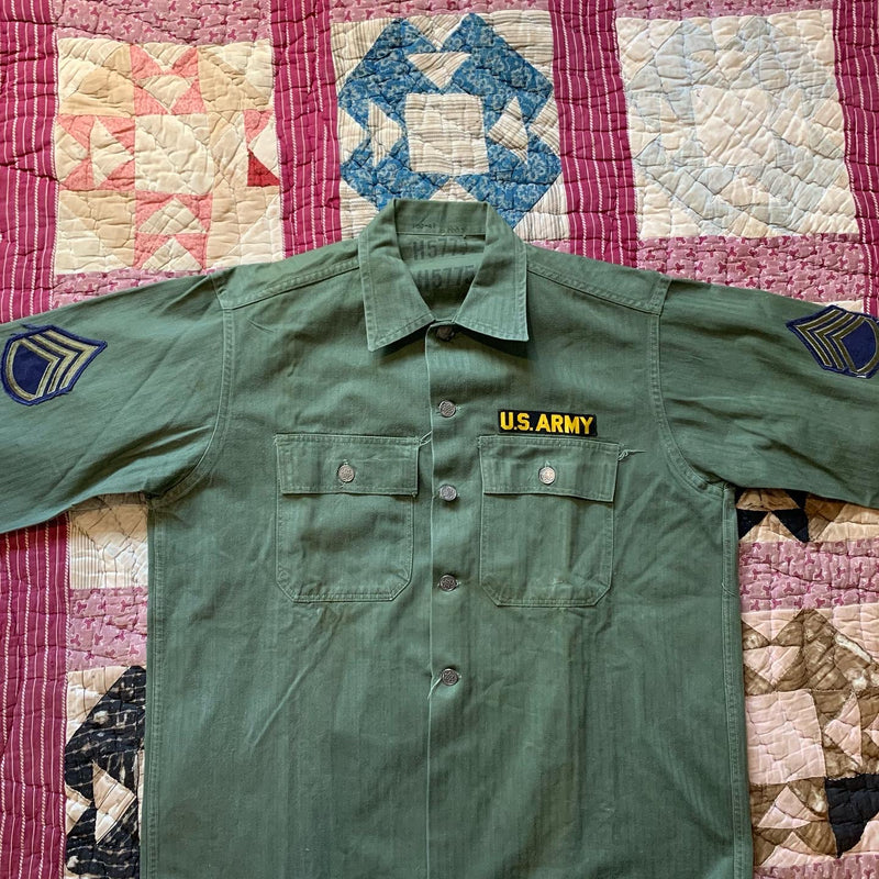 1950's US Army Patched HBT 13-Star Fatigue Shirt Large