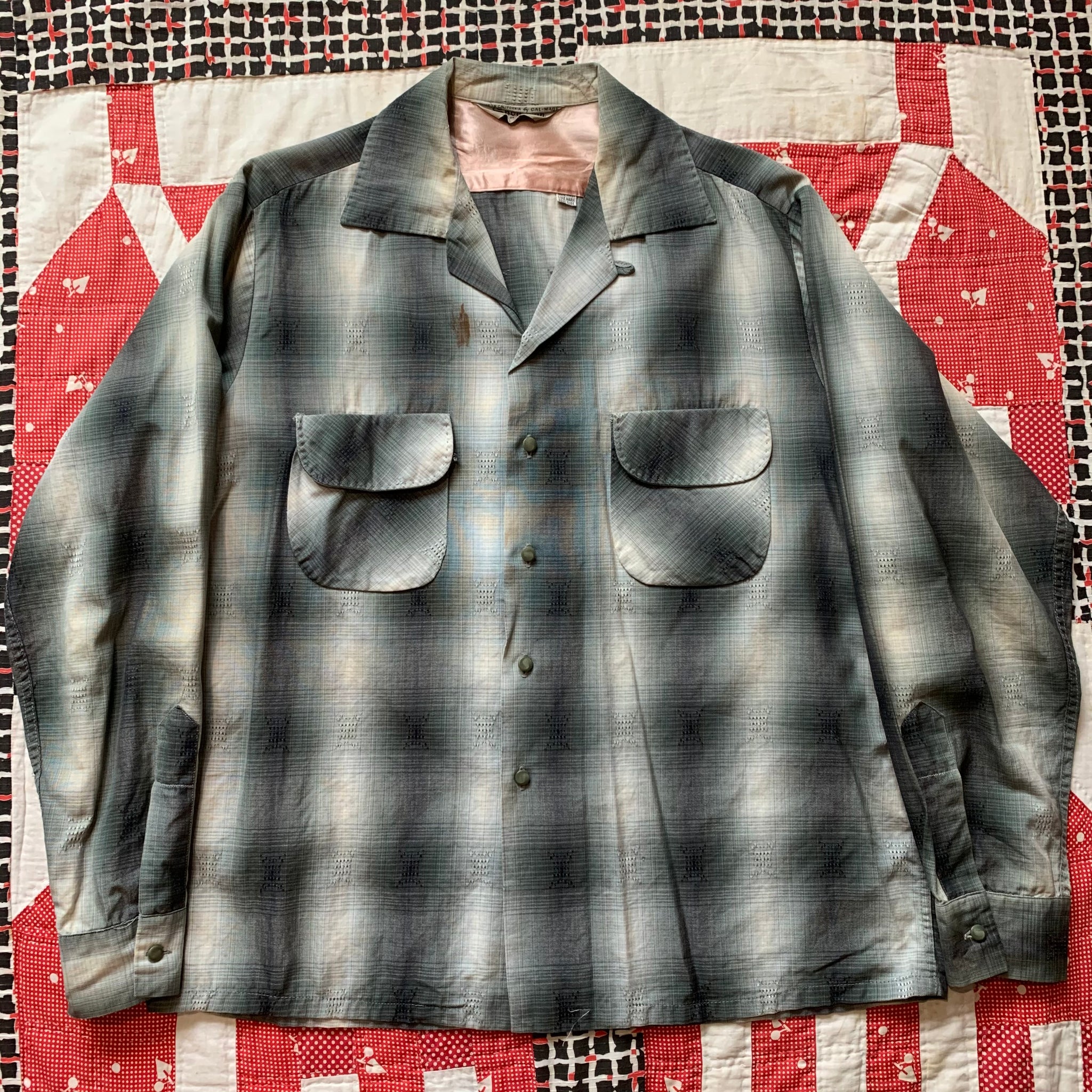 1950's Sportsman of Hollywood Shadow Plaid Rayon Loop Collar Shirt Large