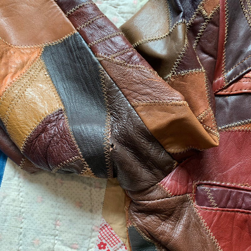 1970's Crazy Patchwork Leather Jacket Small
