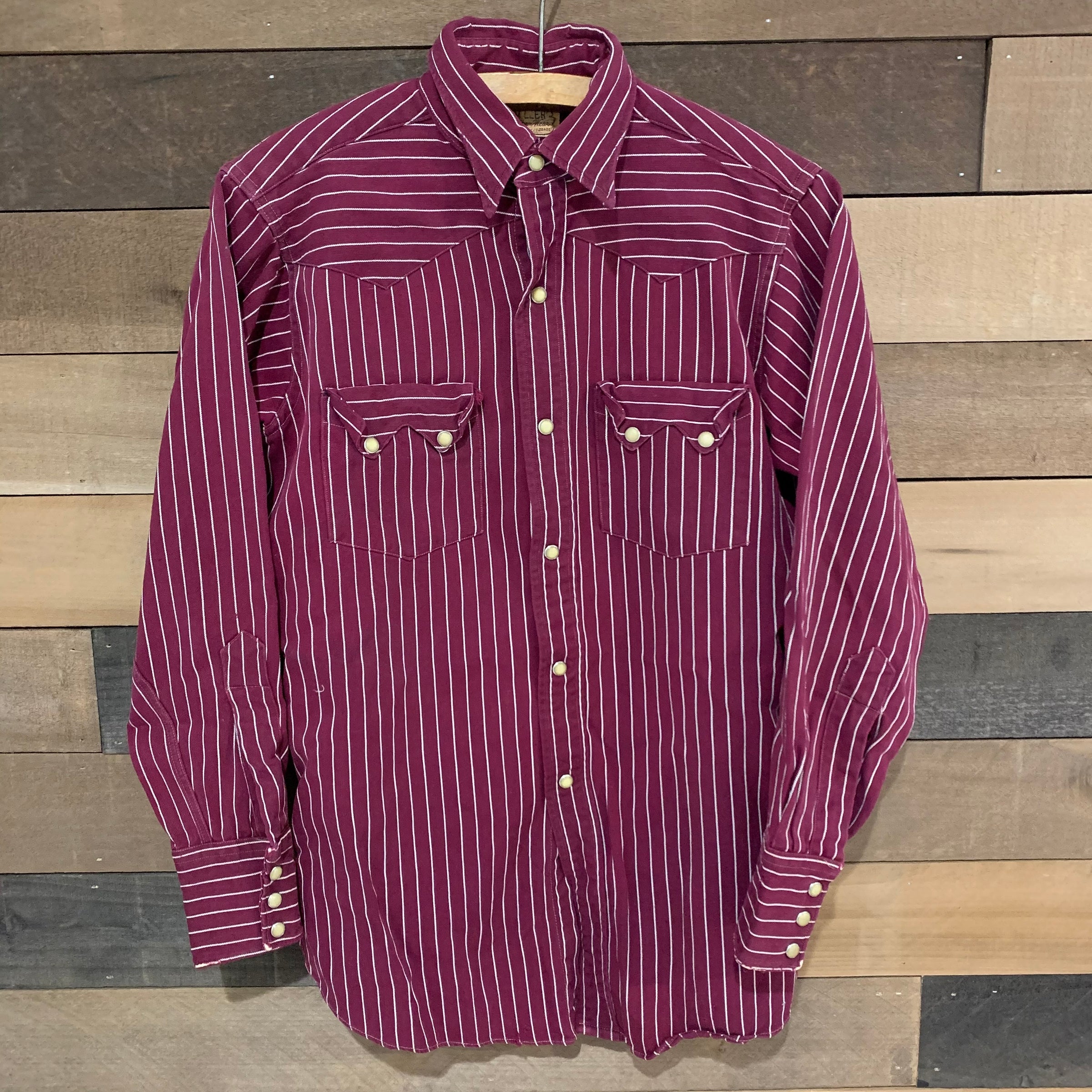 1930's Miller Striped Burgundy Sawtooth Gabardine Pearl Snap Western Shirt XS/S