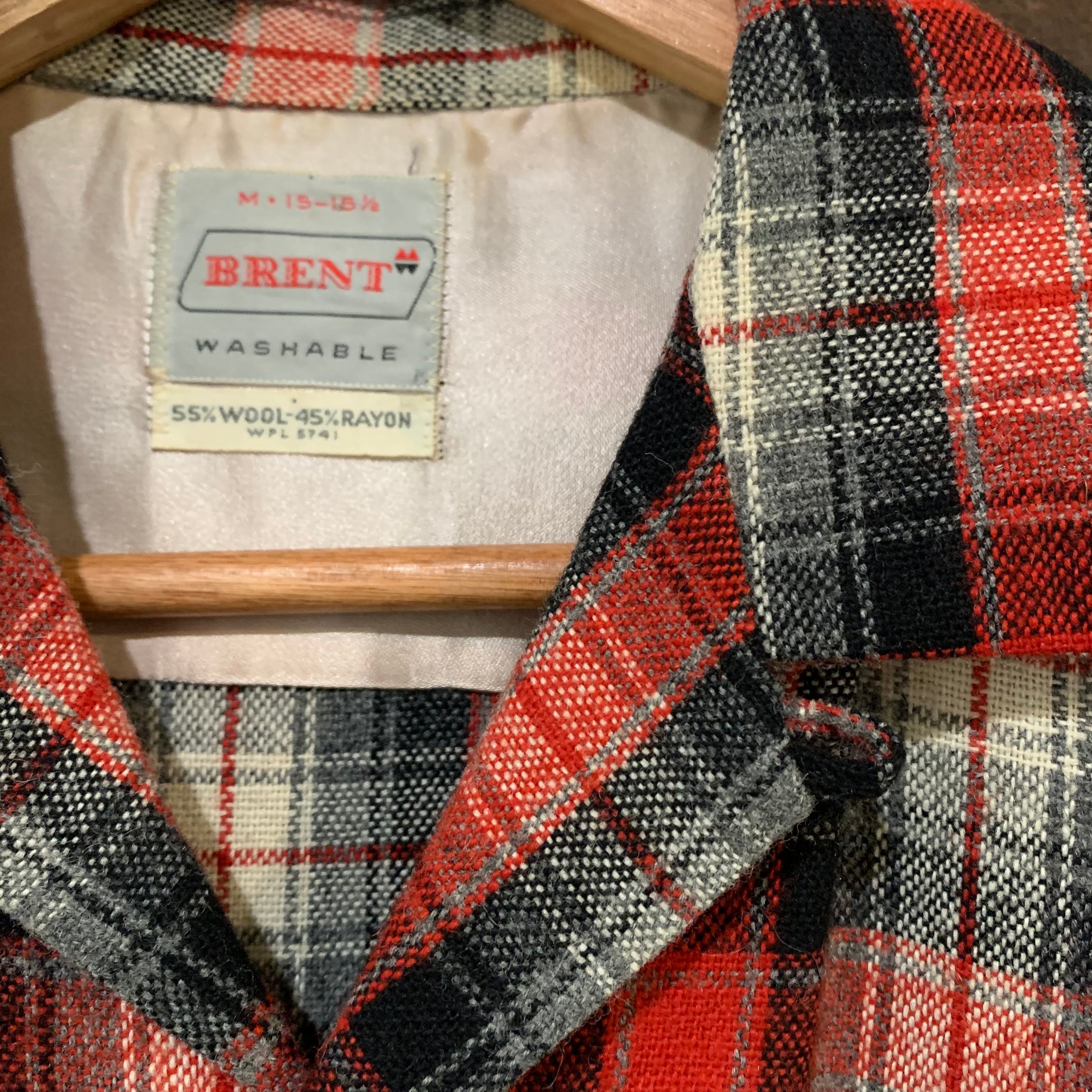 1960's Brent Shadow Plaid Wool/Rayon Blend Loop Collar Shirt Large