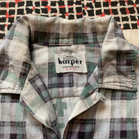 1950's Printed Plaid Loop Collar Cotton Flannel Shirt Medium