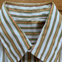 1970’s Brown and Green Vertical Striped Button Down Shirt S/M