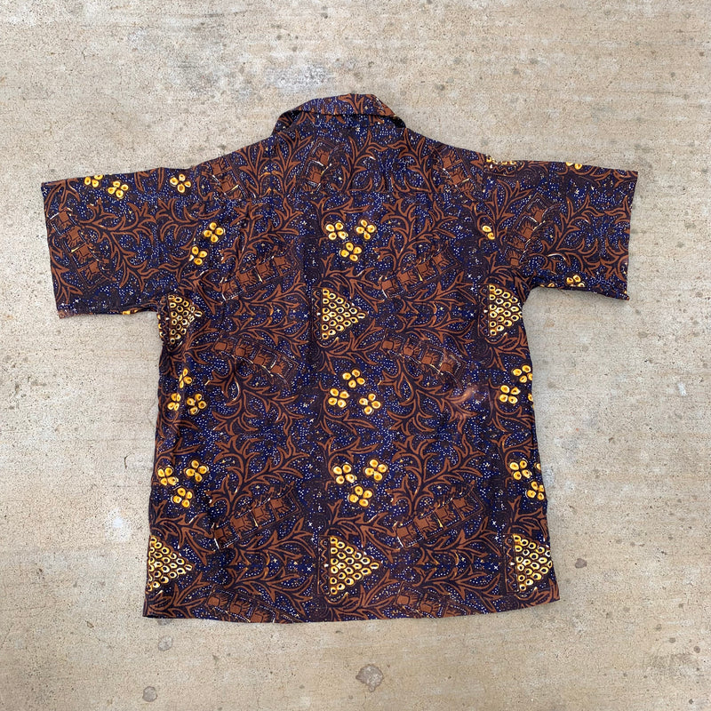 1950’s Kahana Brown Floral Cotton Hawaiian Loop Collar Shirt Large